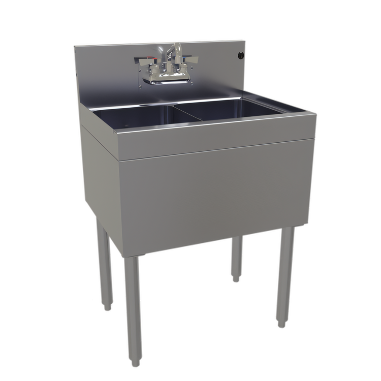 Product image #1 for Glastender Two-Compartment Underbar Sink Unit with Backsplash-Mounted Faucet, 24 x 19 Inches, Stainless Steel