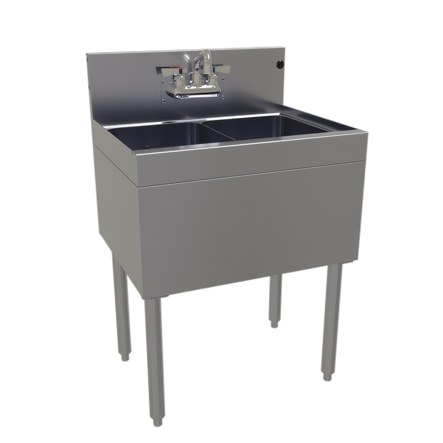 Product image #1 for Glastender Two-Compartment Underbar Sink Unit with Backsplash-Mounted Faucet, 24 x 19 Inches, Stainless Steel