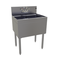 Glastender Two-Compartment Underbar Sink Unit with Backsplash-Mounted Faucet, 24 x 19 Inches, Stainless Steel