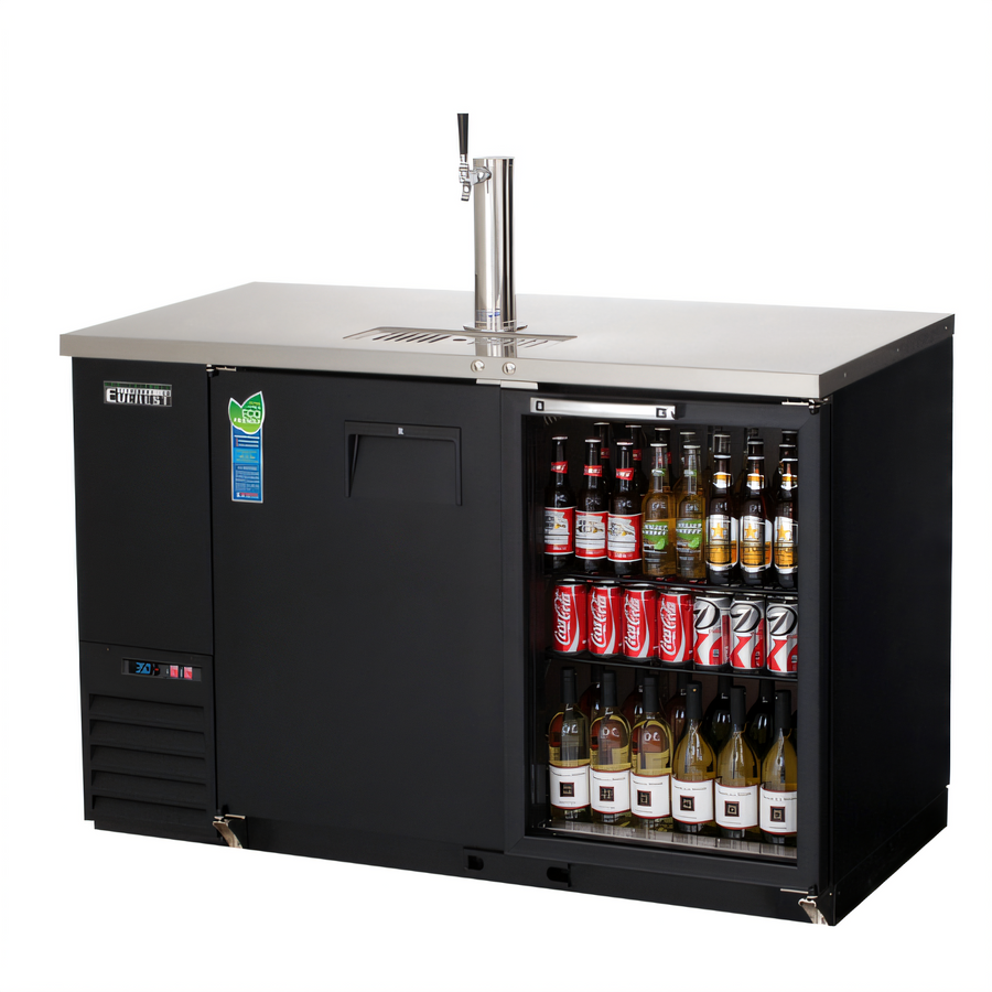 Product image #1 for Everest Refrigeration Two-Section Back Bar Beer Dispenser & Direct Draw Keg Refrigerator Combo, 20 Cu. Ft., Black, with Glass and Solid Hinged Doors