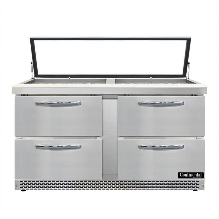 Product image #1 for Continental Refrigerator SW60N24M-HGL-FB-D Mighty Top 60" Two-Section Sandwich Unit with Hinged Glass Lid