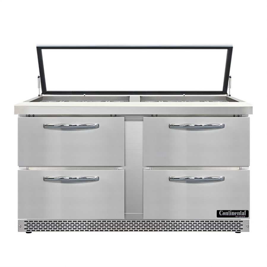 Product image #1 for Continental Refrigerator SW60N24M-HGL-FB-D Mighty Top 60" Two-Section Sandwich Unit with Hinged Glass Lid