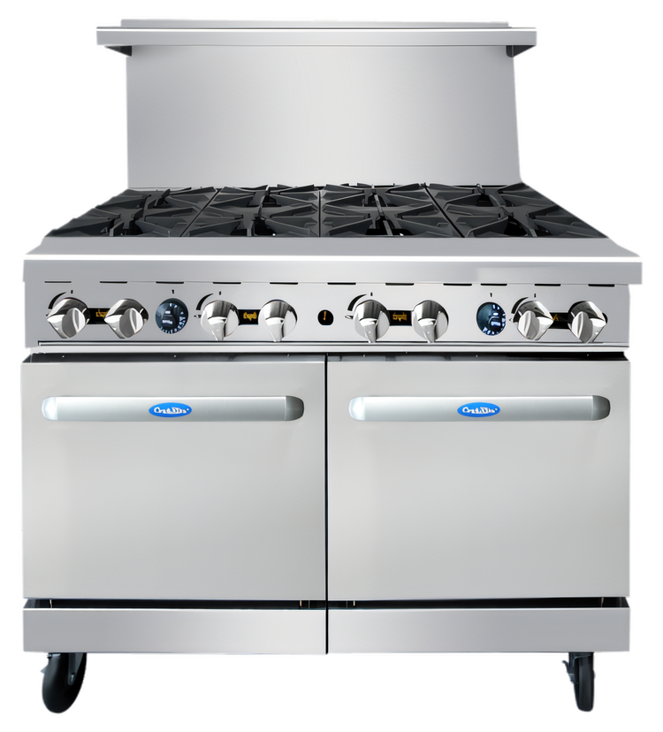 Product image #1 for CookRite 48-Inch Natural Gas Commercial Gas Range with 8 Open Burners and 2 Space Saver Ovens