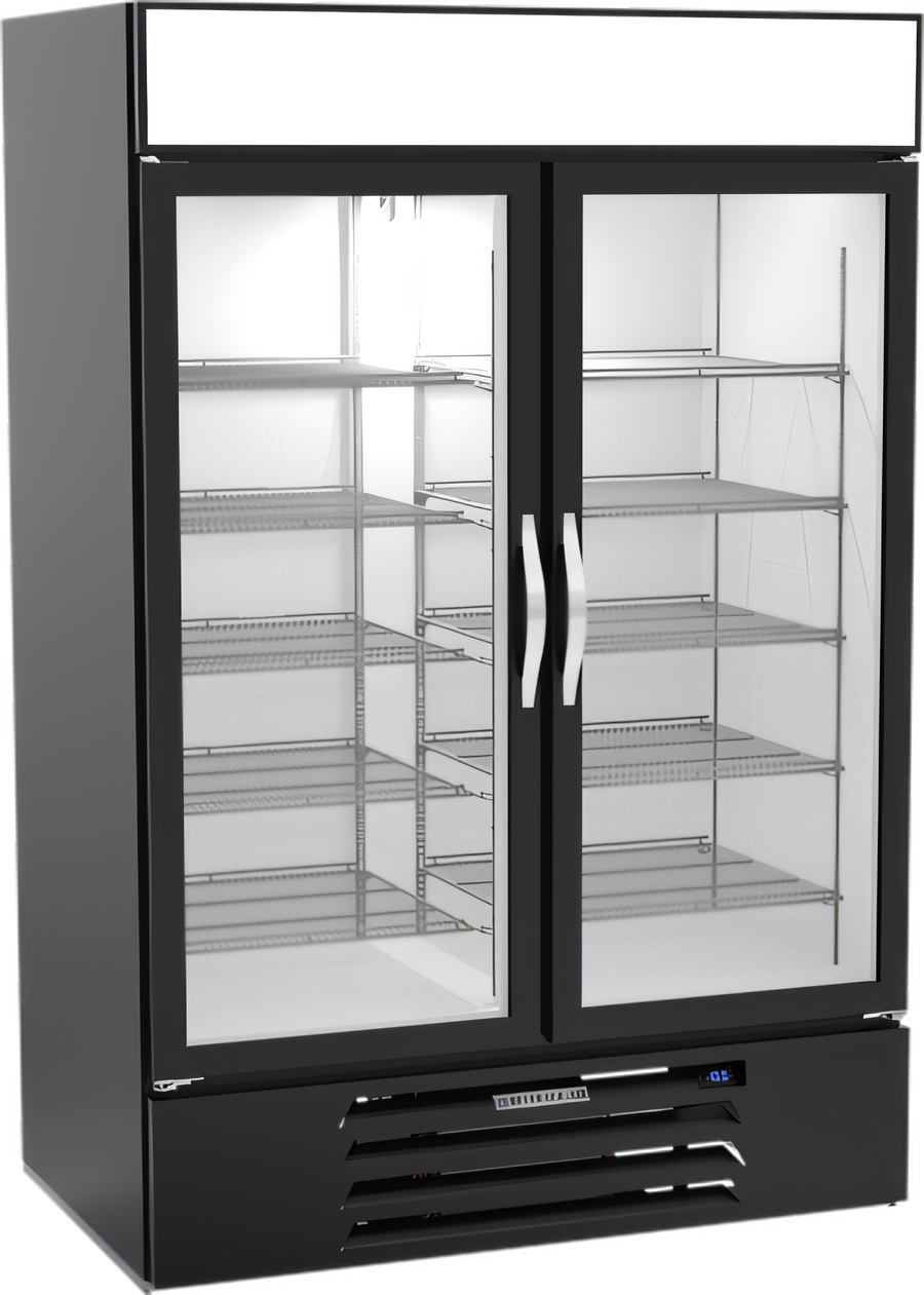 Product image #1 for Beverage-Air MarketMax Two-Section Hinged Glass Door Merchandiser Freezer, 46.2 Cu. Ft., Black, Bottom Mount