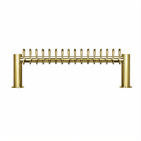 Metropolis H-Style Countertop Glycol-Cooled 16-Faucet Draft Beer Tower, 56 Inch Wide, PVD Brass Finish