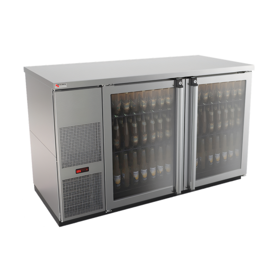 Product image #1 for Pro-Line E-Series 59-1/2 Inch Stainless Steel Two-Section Refrigerated Back Bar Cabinet with Glass Doors