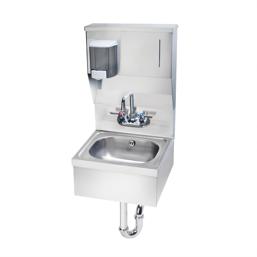 Product image #1 for Krowne HS-8 16-Inch Wall Mounted Stainless Steel Hand Sink with Faucet, Soap & Towel Dispenser and Skirt