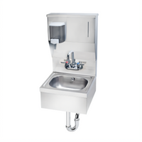 Krowne HS-8 16-Inch Wall Mounted Stainless Steel Hand Sink with Faucet, Soap & Towel Dispenser and Skirt