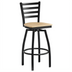 Thumbnail image #1 for Bar Height Metal Ladder-Back Swivel Bar Stool with Natural Wood Seat