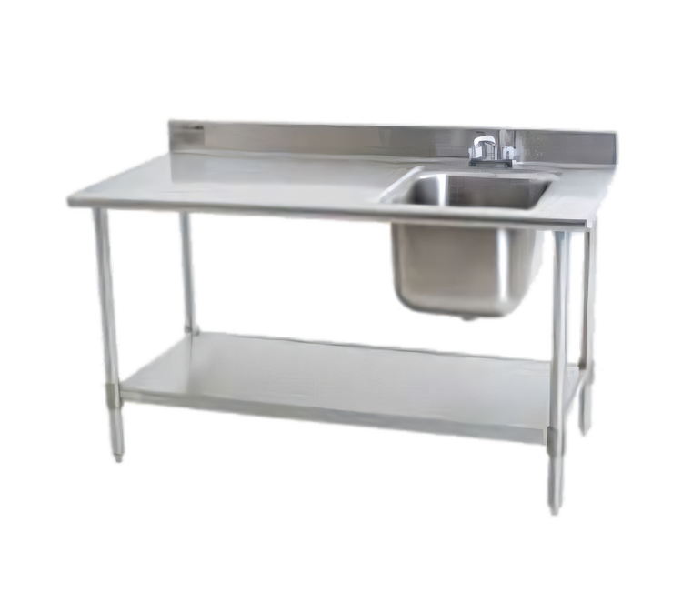 Product image #1 for Eagle Group Deluxe 48-Inch x 30-Inch Stainless Steel Sink Work Table with Right Bowl, Backsplash, and Undershelf