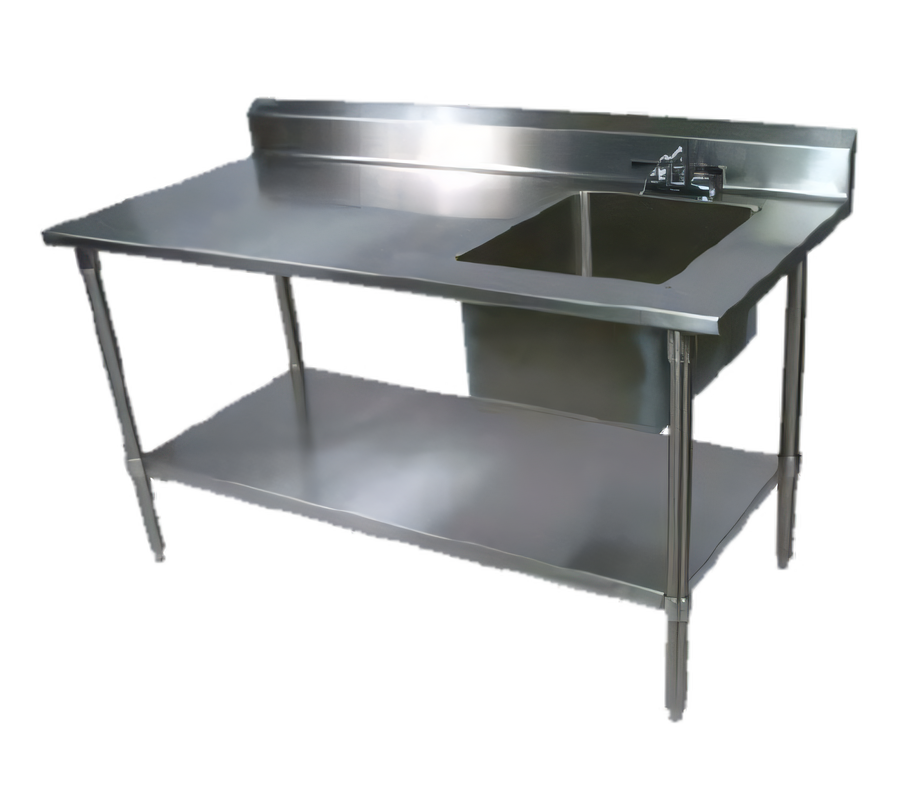 Product image #1 for John Boos 60-Inch Right-Side Prep Sink Work Table, 16-Gauge 300 Series Stainless Steel Top, 5-Inch Backsplash, Galvanized Base