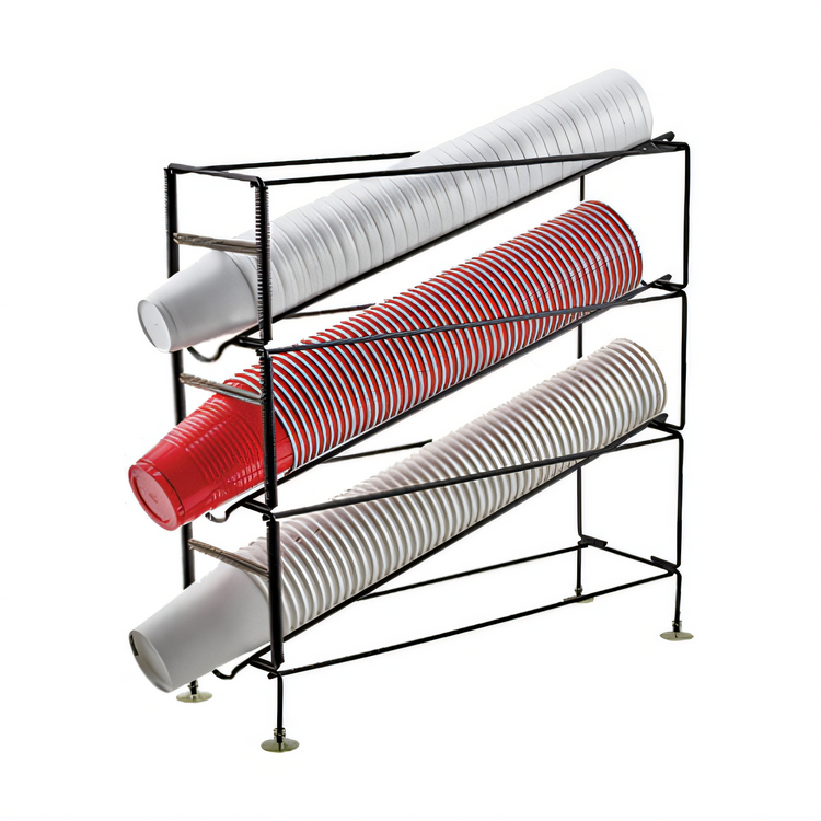 Product image #1 for Winco 3-Tier Steel Cup Dispensing Rack with Suction Feet, Fits 3-1/8" to 4" Rim Cups