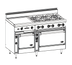 Thumbnail image #1 for Bistro 60-Inch Commercial Gas Restaurant Range with 10 Open Burners, 24-Inch Space Saver Oven and 36-Inch Standard Oven