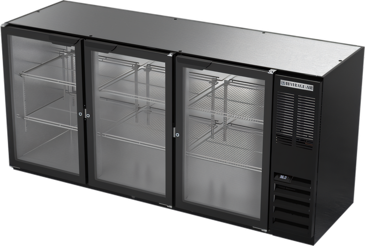 Product image #1 for Beverage-Air BB72HC-G-B 72-Inch Three-Section Glass Door Back Bar Refrigerator with Stainless Steel Top