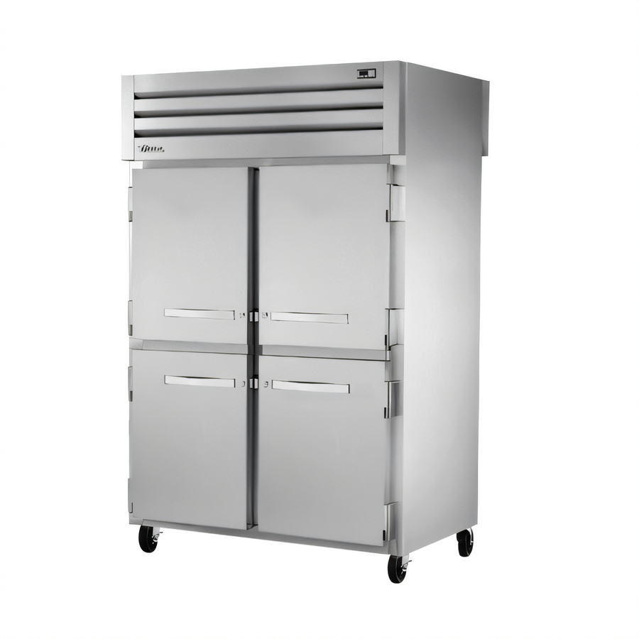 Product image #1 for True Spec Series 2-Section Pass-Thru Reach-In Refrigerator with 4 Half Front Doors and 2 Rear Swing Doors, Top-Mounted Self-Contained Refrigeration