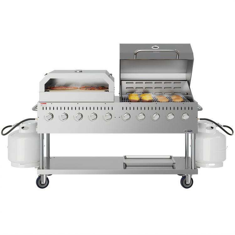 Product image #1 for KoolMore 72-Inch Commercial Outdoor Propane Gas Grill with 36-Inch Roll Dome Cover and 36-Inch Pizza Oven