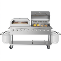 KoolMore 72-Inch Commercial Outdoor Propane Gas Grill with 36-Inch Roll Dome Cover and 36-Inch Pizza Oven