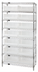 Thumbnail image #1 for Quantum Chrome Plated Stationary Bin Wire Shelving System with 8 Shelves and 14 Clear Bins, 36W x 14D x 74H