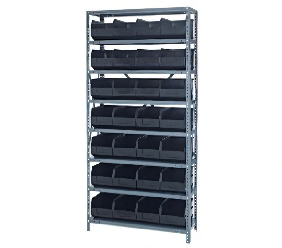 Product image #1 for Quantum Heavy Duty Stationary Wire Shelving Unit with 8 Shelves and 28 Bins, 12 x 36 x 75 Inches