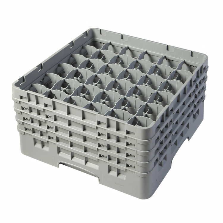 Product image #2 for Cambro Camrack Full Size 36-Compartment Glass Rack with 4 Soft Gray Extenders, 2-7/8 Inch Max Diameter, 8-1/2 Inch Max Height