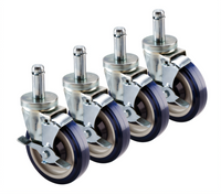 Krowne Silver Series 5-Inch Swivel Stem Casters with Brake for Wire Shelving, Set of 4