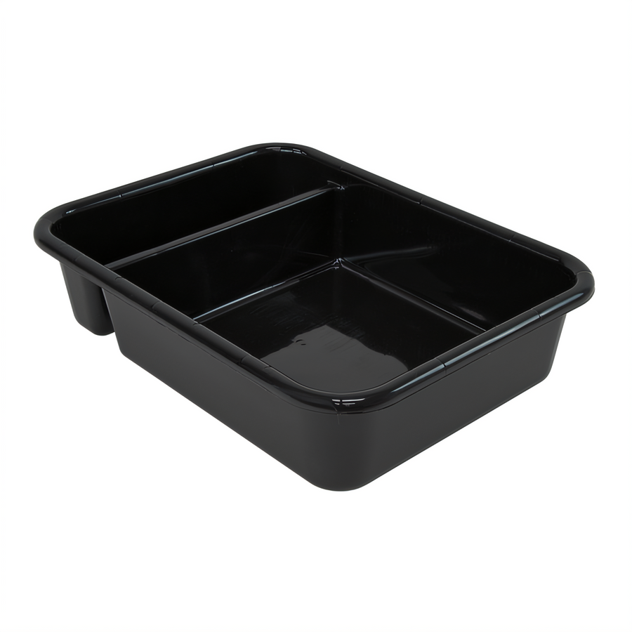 Product image #1 for Quantum 2-Compartment Black Polypropylene Bus Tub, 15 x 20 x 5 Inches