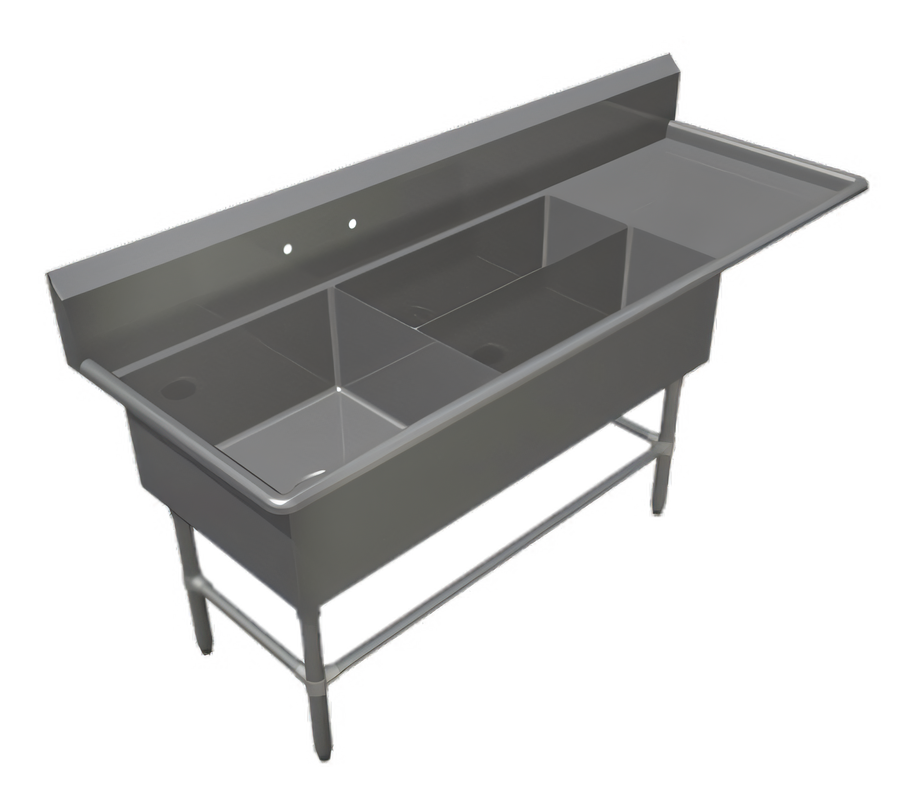 Product image #1 for John Boos Pro-Bowl 3-Compartment Platter Sink with Right Drainboard, 84-3/16 Inches Wide