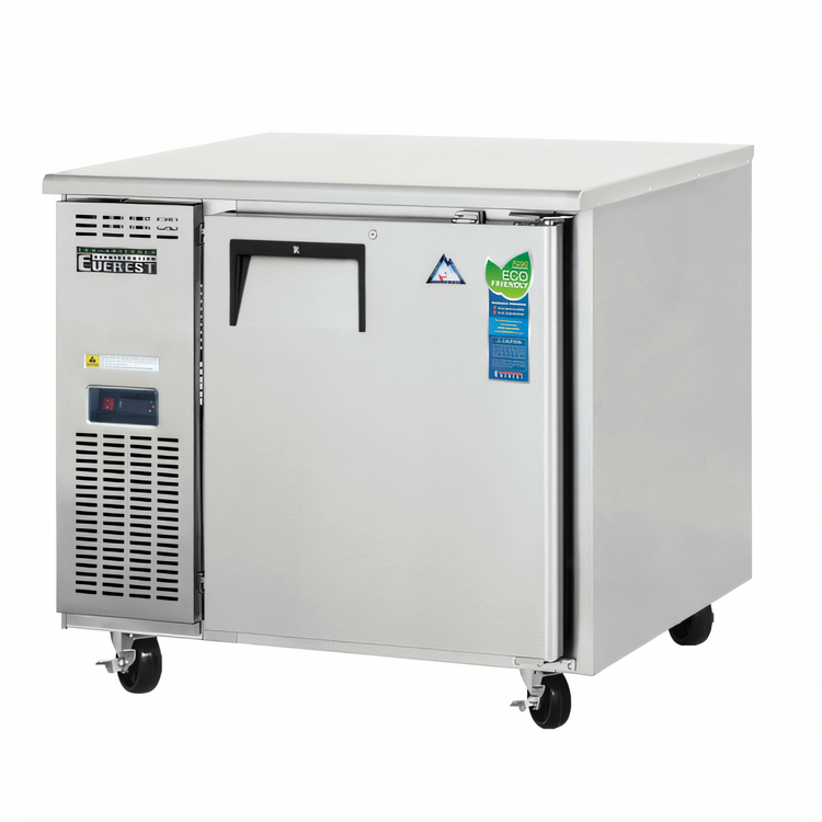 Product image #1 for Everest Refrigeration ETR1-24 1-Section Undercounter Worktop Refrigerator, 6 Cu. Ft., Side-Mounted Self-Contained, Stainless Steel