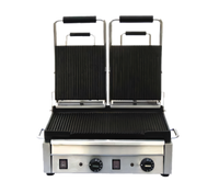 Omcan Double Countertop Panini Grill with Grooved Cast Iron Top & Bottom Plates, 10 x 18 Inch, 220V