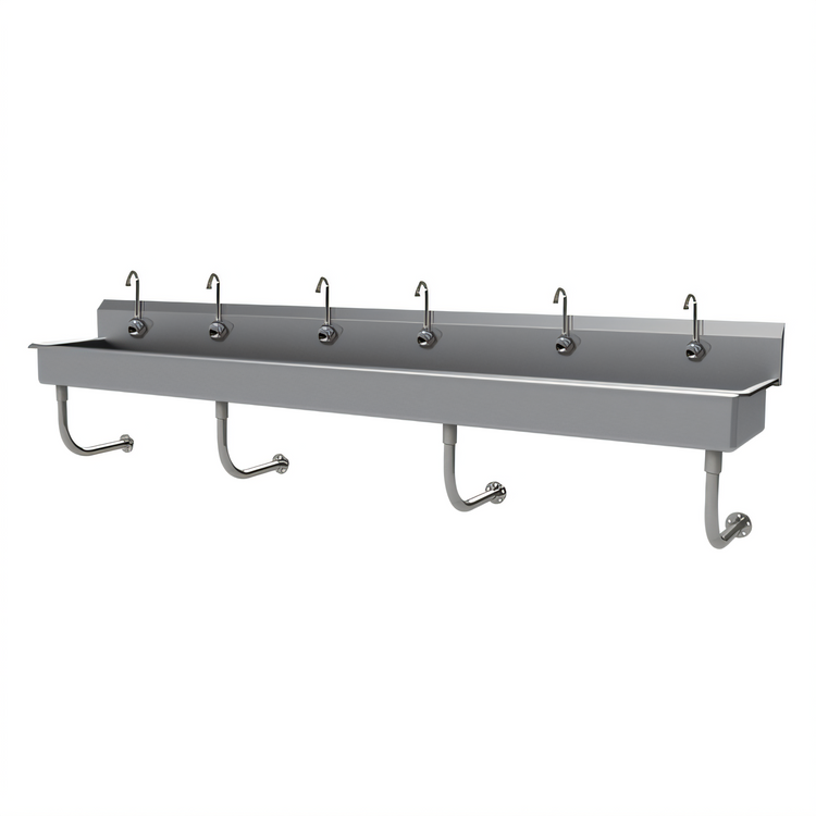 Product image #1 for Advance Tabco FC-WM-120EFADA 120 Inch Wide Wall-Mounted Multiwash Hand Sink with 6 Electronic Faucets