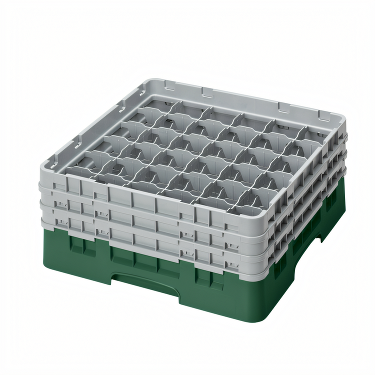 Product image #2 for Cambro Camrack® Full Size 36-Compartment Glass Rack with 3 Soft Gray Extenders, Sherwood Green