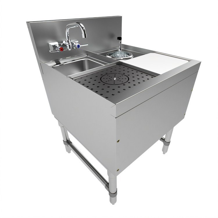 Product image #1 for Advance Tabco Prestige Underbar Hand & Dump Sink Prep Station with Faucet, Glass Rinser, Dipperwell, and Cutting Board