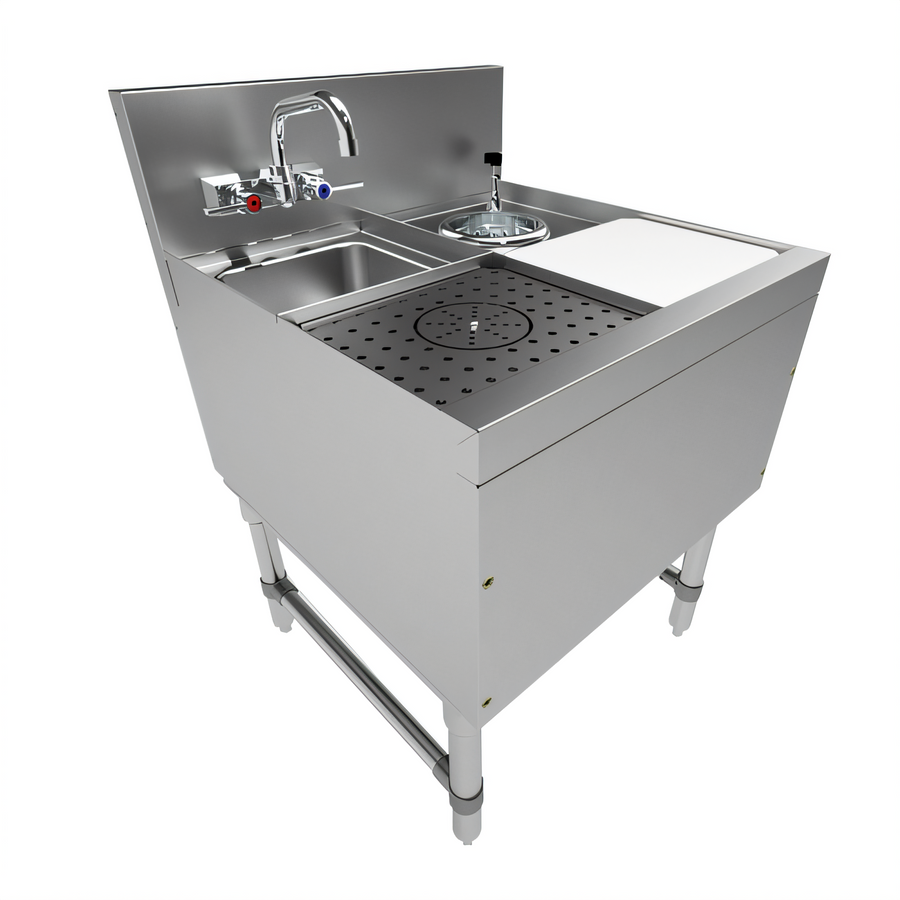 Product image #1 for Advance Tabco Prestige Underbar Hand & Dump Sink Prep Station with Faucet, Glass Rinser, Dipperwell, and Cutting Board