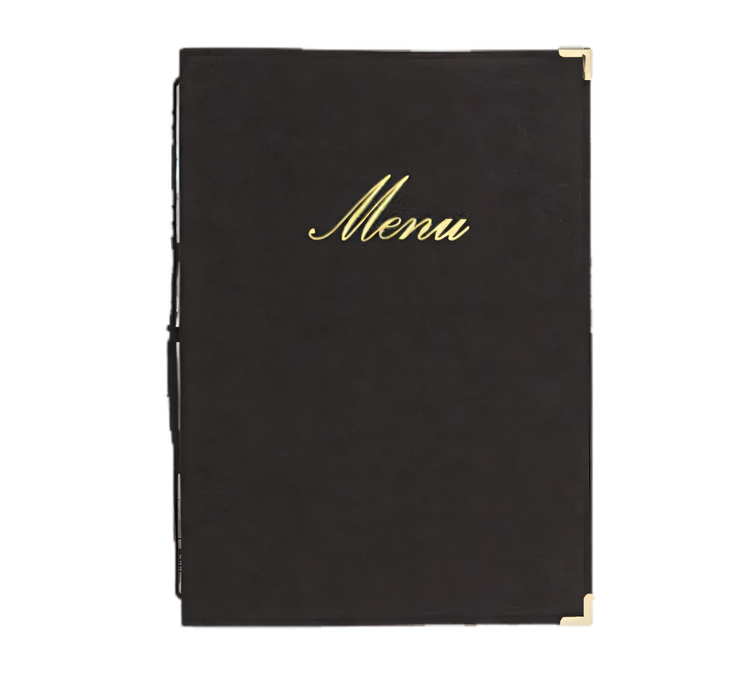 Product image #1 for Securit Classic Sewn 10 x 13 Black Faux Leather Booklet Menu Cover with Gold Lettering