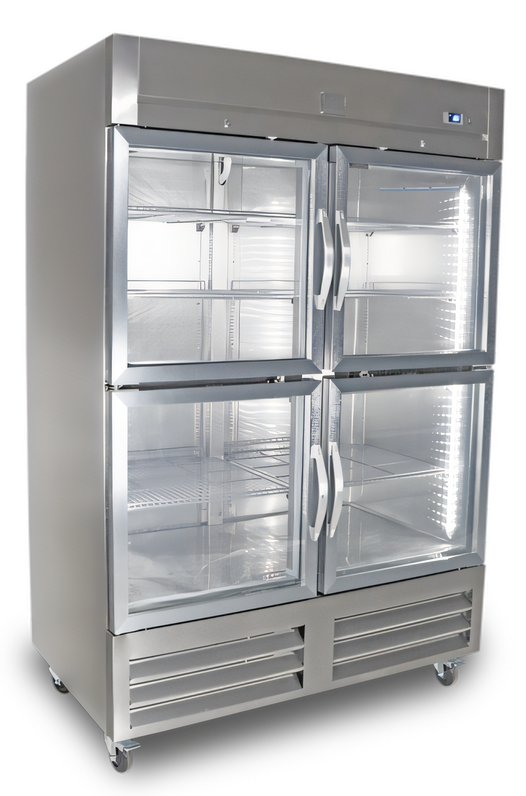 Product image #1 for Kelvinator Commercial 54-Inch Wide Full-Height Two-Section Reach-In Refrigerator with 4 Half Glass Doors, 49 Cu. Ft., Bottom Mount