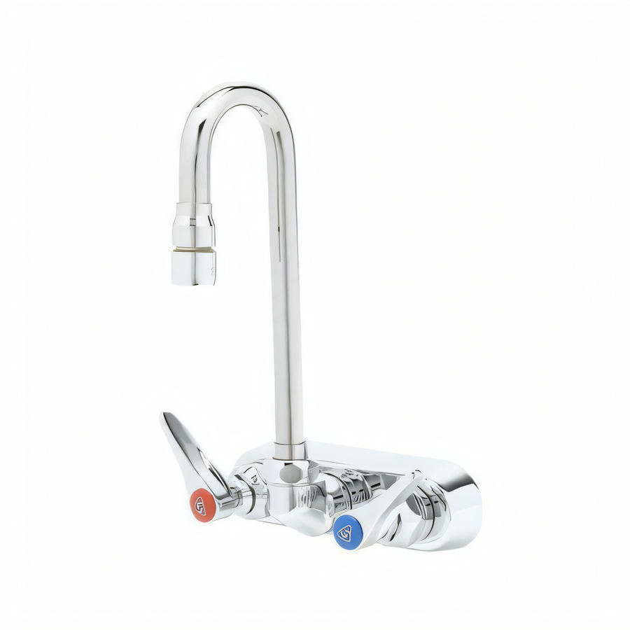 Product image #1 for T&S Brass B-1115-132XN5CR Wall-Mount 4-Inch Centers Workboard Mixing Faucet with 2-7/8" Swivel Gooseneck, 0.5 GPM