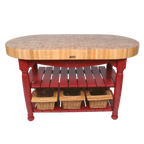 Thumbnail image #1 for John Boos Boos Block CU-HAR60 Oval Harvest Table, 60 x 30 x 36 in, 4 in End-Grain Maple Top with 3 Wicker Baskets