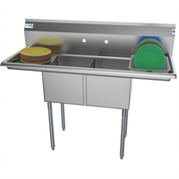 KoolMore 52-Inch Two-Compartment Commercial Stainless Steel Sink with Dual Drainboards and Backsplash