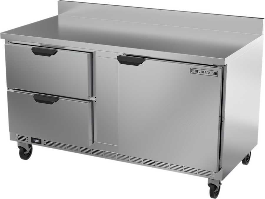 Product image #1 for Beverage-Air 60-Inch Two-Section Worktop Freezer with 2 Drawers, Solid Door, and Foamed-In-Place Backsplash