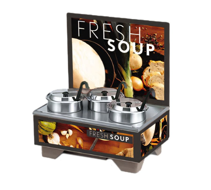 Product image #1 for Vollrath Cayenne Full-Size Electric Rethermalizing Soup Merchandiser Base with Menu Board and 4 Qt Accessory Pack