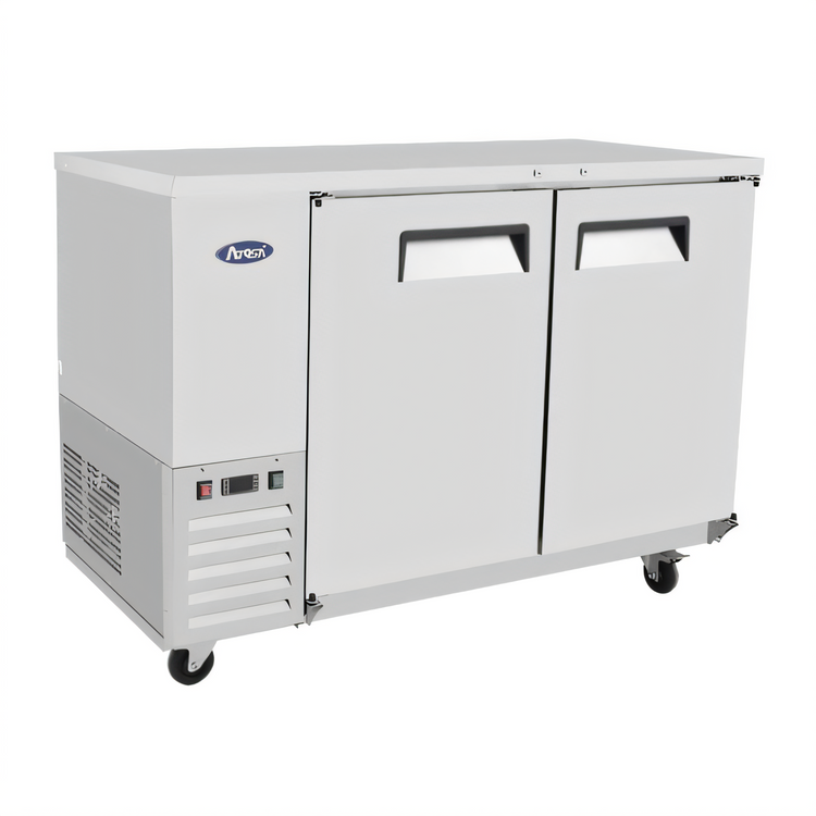 Product image #1 for Atosa Shallow Depth Two-Section Back Bar Cooler with Locking Solid Doors, 48 Inch, 11.5 Cu. Ft.