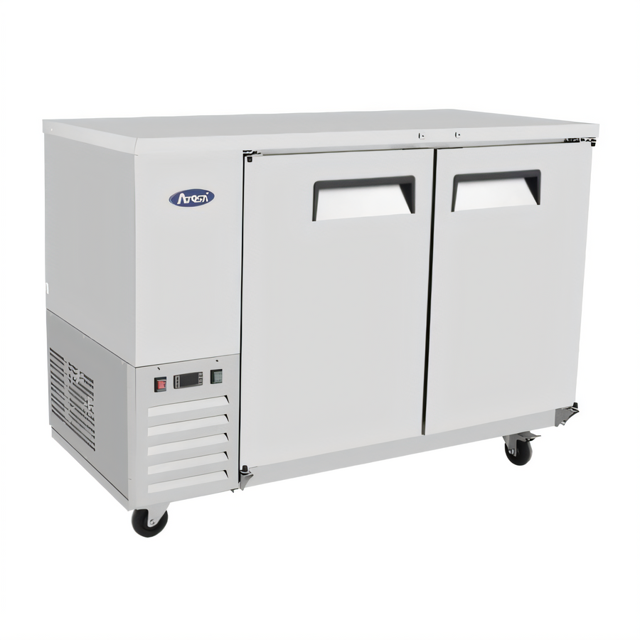 Product image #1 for Atosa Shallow Depth Two-Section Back Bar Cooler with Locking Solid Doors, 48 Inch, 11.5 Cu. Ft.