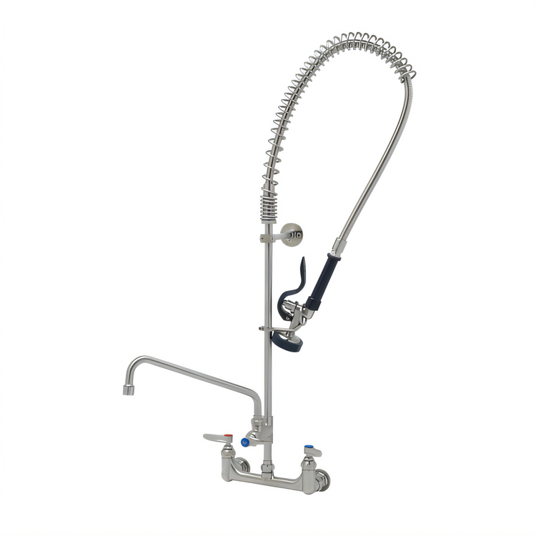Product image #1 for EverSteel 8" Adjustable Center Wall Mount Pre-Rinse Mixing Faucet with 12" Swing Nozzle and 44" Hose