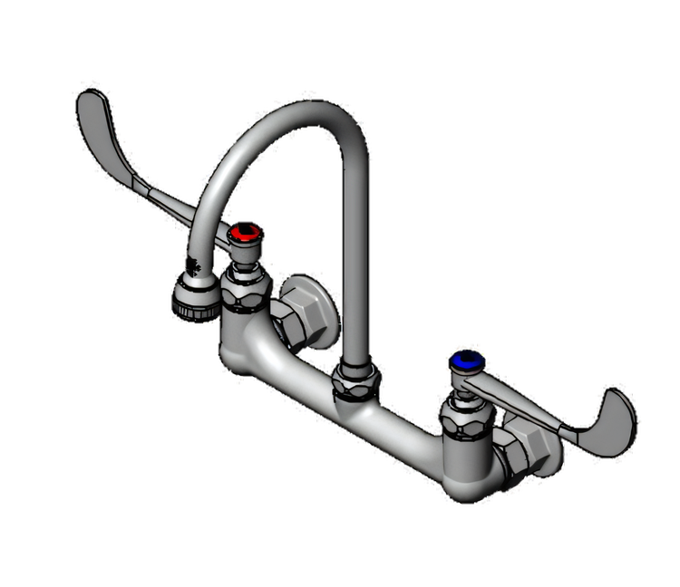 Product image #1 for T&S Brass B-0350 Wall Mount Surgical Sink Mixing Faucet with 5-3/4 Inch Gooseneck Spout and Rosespray Outlet