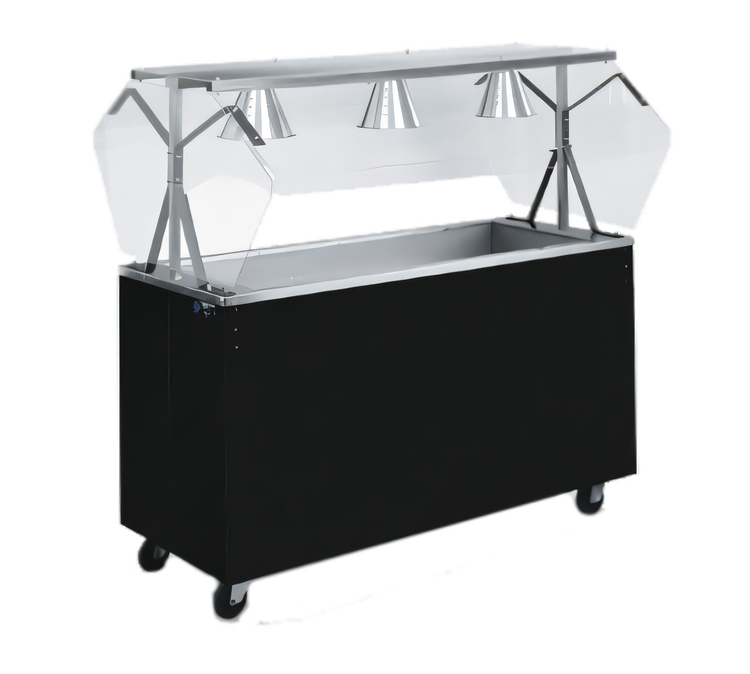 Product image #1 for Vollrath 2-Series Affordable Portable 3-Pan Non-Refrigerated Mobile Cold Food Station with Buffet-Style Acrylic Breath Guard, 46-Inch Black Solid Base