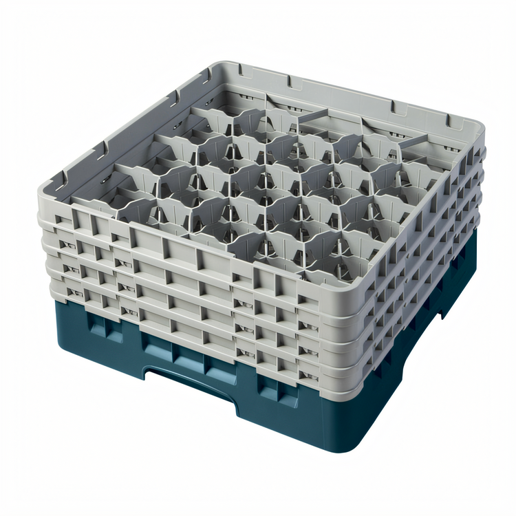 Product image #2 for Cambro Camrack 20-Compartment Full-Size Glass Rack with 4 Soft Gray Extenders, Teal