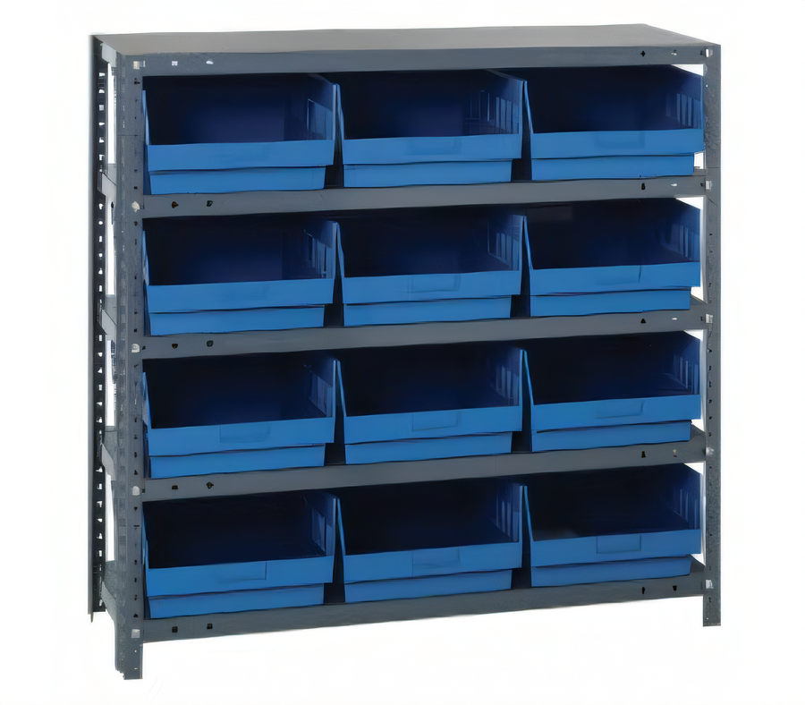 Product image #1 for Quantum Heavy-Duty Stationary Wire Shelving Unit, 36" W x 12" D x 39" H, 5 Shelves, 12 Bins Included