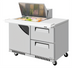 Thumbnail image #1 for Turbo Air Super Deluxe 48-1/4-Inch 2-Section Prep Table Workstation Refrigerator with 2 Drawers, 1 Door, and Front Breathing Airflow