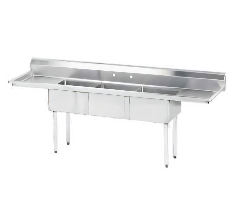 Product image #1 for Advance Tabco Special Value Series 3-Compartment Fabricated Sink with Left & Right Drainboards, 15 x 15 x 12-Inch Bowls