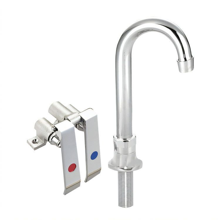 Product image #1 for BK Resources OptiFlow Dual Pedal Deck-Mounted Knee Valve Kit with 3-1/2 Inch Gooseneck Spout